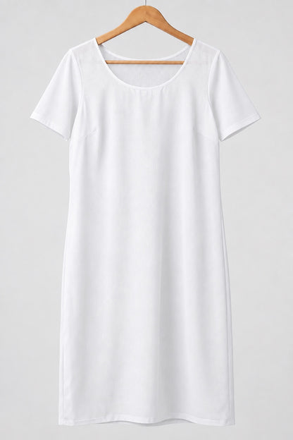 Neechy white half sleeve long cotton inner slip with a round neck on a wooden hanger
