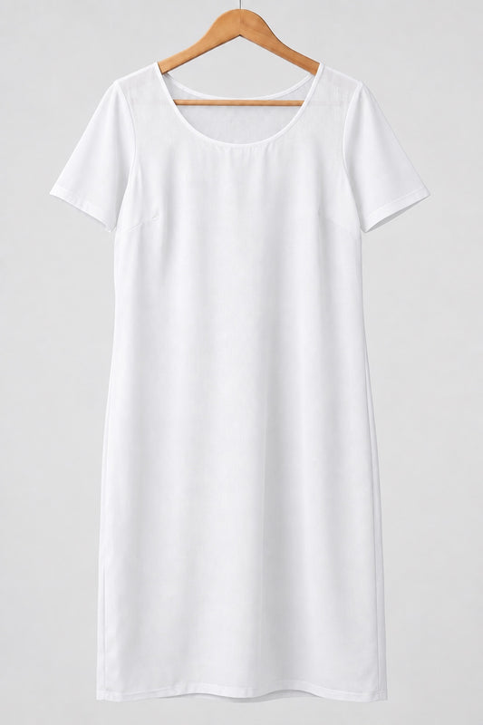 Neechy white half sleeve long cotton inner slip with a round neck on a wooden hanger