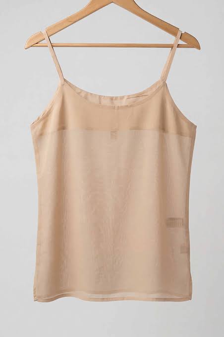 Neechy beige short cotton inner slip with a round neck on a wooden hanger