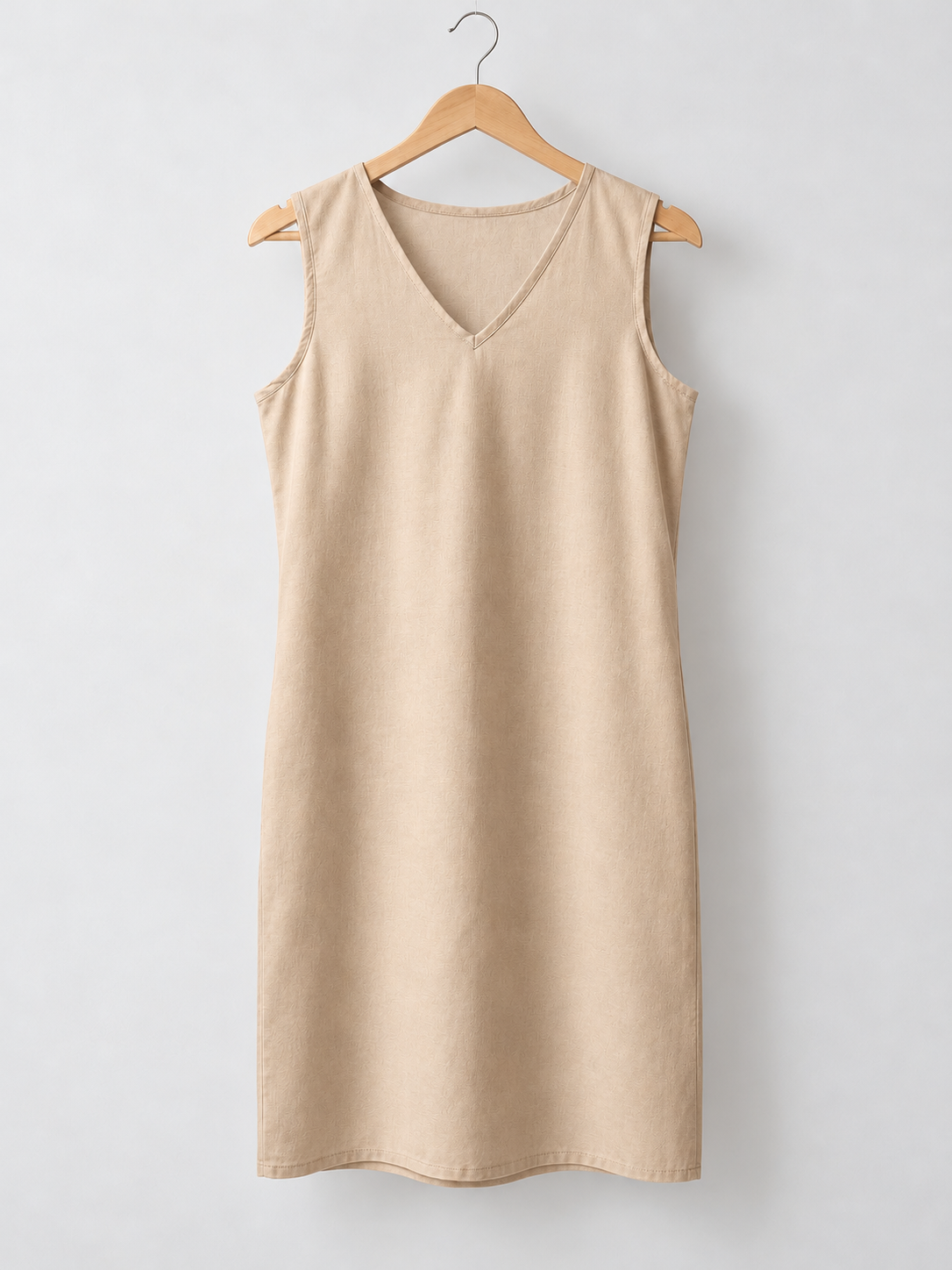 Neechy winter beige sleeveless long cotton inner slip design on a wooden hanger