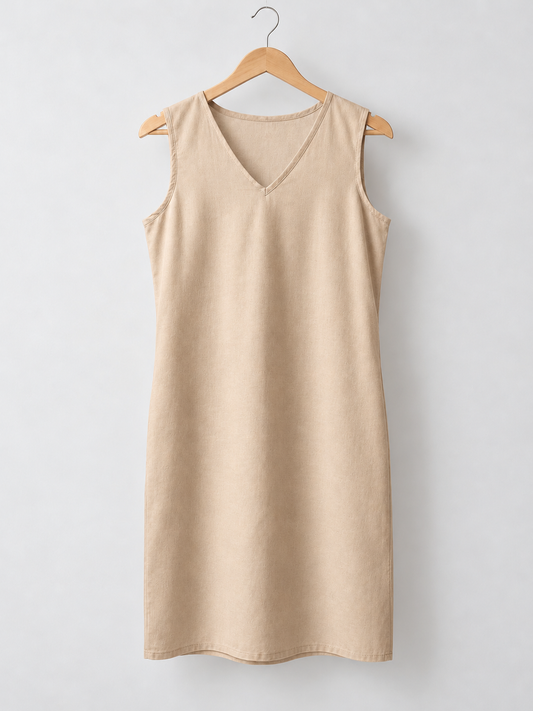 Neechy winter beige sleeveless long cotton inner slip design on a wooden hanger