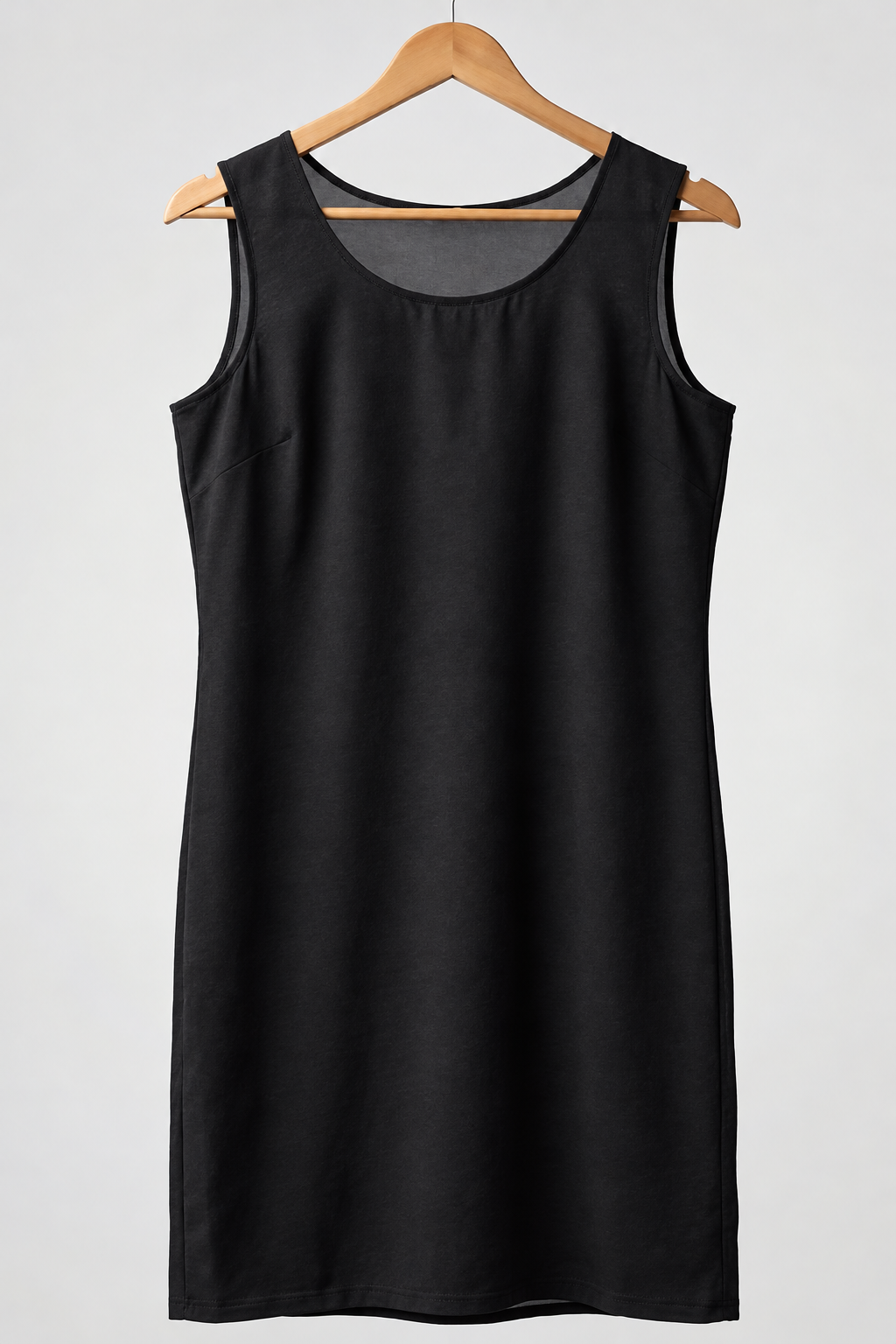 Neechy winter black sleeveless long cotton inner slip design on a wooden hanger